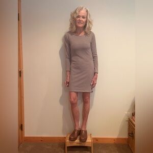 Elegant Taupe Long Sleeve Dress with Lining and Dramatic Veil-Type Back